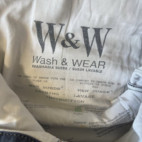 Vintage Wash & Wear W&W Dark Blue Suede Leather Pants Jeans Made Canada Mens 28 - Picture 12 of 16
